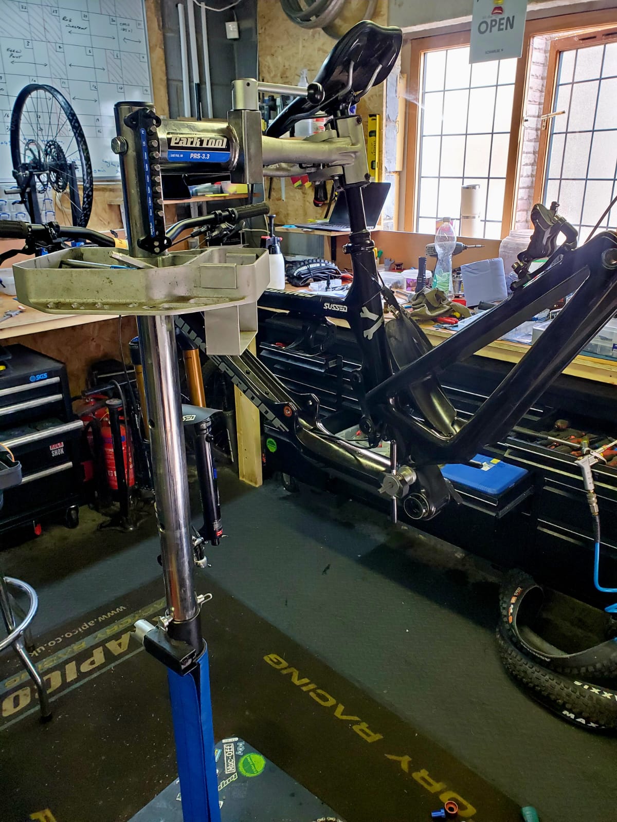 Mountain bike in Park Tool work stand