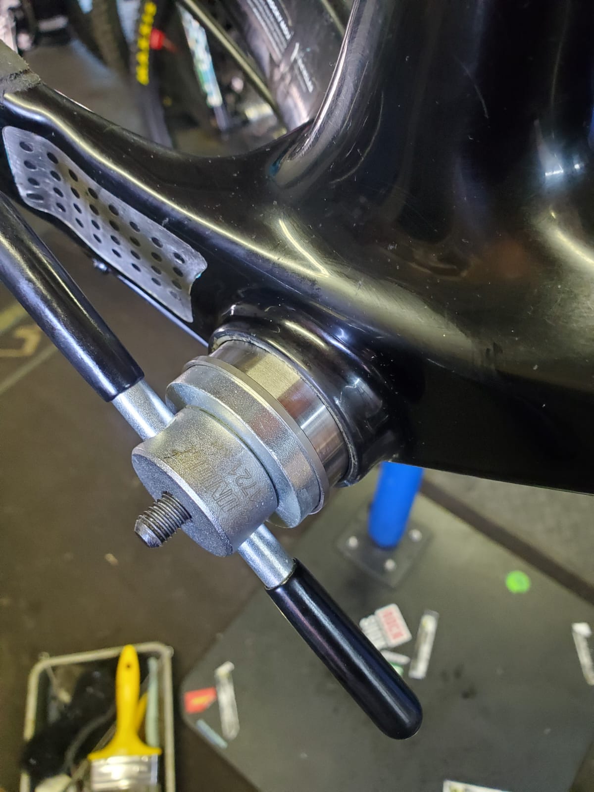 Frame bearing installation showing precision detail